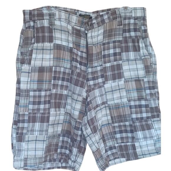 Club Room 100% Cotton Shorts Brown Madras Plaid Patchwork Style Men's Size 33 - Picture 2 of 7